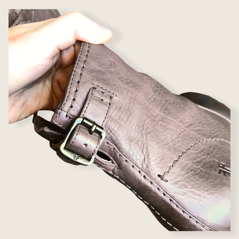 Frye Marissa Zip Short Grey/Taupe Leather Almond Toe Wood Heeled Ankle Booties - Picture 10 of 15